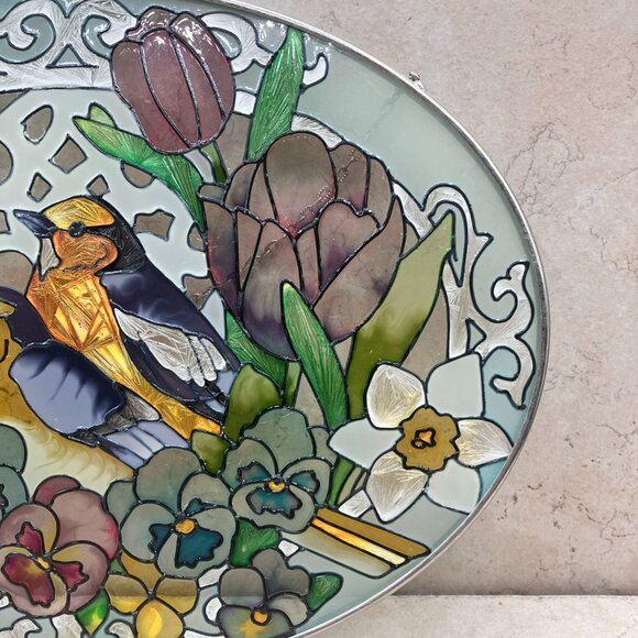Joan Baker Designs Vintage Hand Painted Sun Catcher Goldfinch’s Oval Scripture - Picture 6 of 9